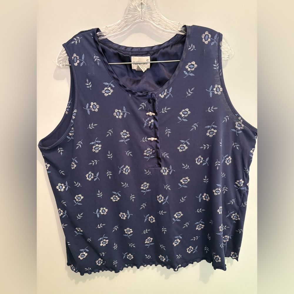 Fashion Bug Womenβs Size 22 / 24 Navy Sleeveless Blouse Floral Y2K Rose Satin - Picture 5 of 15